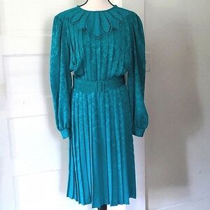 Vintage Turquoise Pleated Dress
